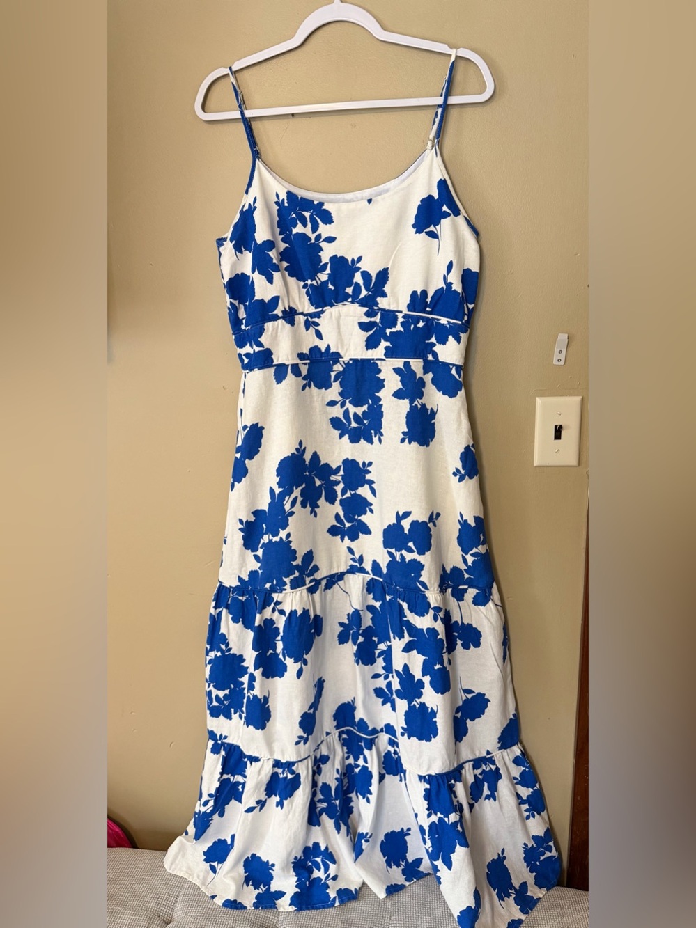 Blue Floral Spaghetti-Strap Maxi Dress - White & Royal Blue - Picture 2 of 7